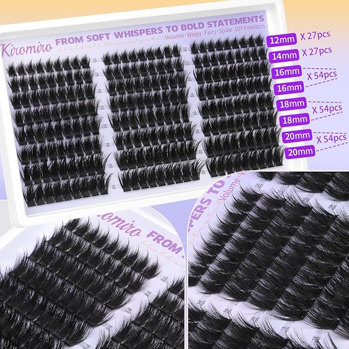 Kiromiro Lash Clusters with Spikes Eyelash Clusters Fluffy 12-20mm Cluster Eyelash Extensions 216pcs Individual Lashes Clusters Wispy DIY Lash Extension Cluster Lashes Mink