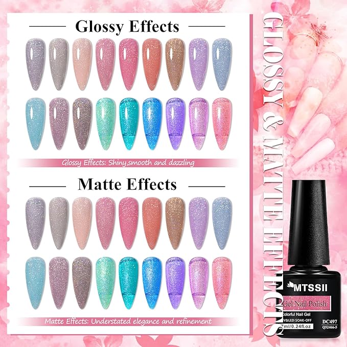 MTSSII Glitter Gel Nail Polish Set Reflective Glitter Gel Polish Nude Nail Polish Kit 18PCS Blue Purple Soak Off Nail Art Gel Manicure Spring Gifts for Women Girls