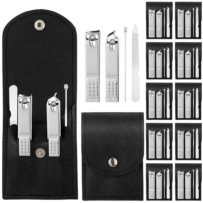 Geosar 12 Sets Manicure Set Bulk Nail Clippers Pedicure Kit Stainless Steel Professional Pedicure Grooming Kits Nail Care Tools with Travel Case for Men Women Hands Foot(Black)
