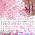 400Pcs Pink Nail Charms Kit, 3D Nail Gems and Rhinestones Flatback Pearls Mixed Shape Set, Heart Rabbit Butterfly Flower Bow Acrylic Resin Nail Art Decorations DIY Craft (Pink)