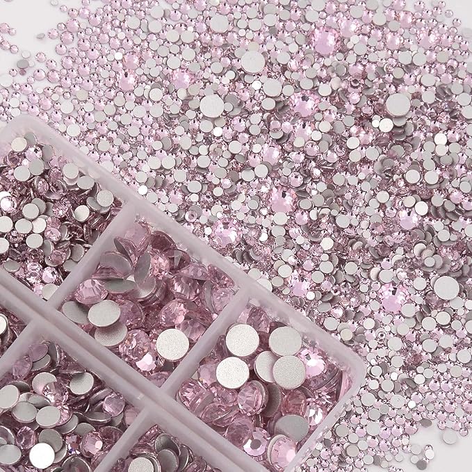 NCB 8000pcs Non Hotfix Rhinestones 10 Sizes Flatback Crystal Glass Rhinestones with Tweezers and Picking Pen for Nail Art Clothes Bags Phone Decorations Crafts DIY (022 Lt. Rose Mix SS3-SS30)