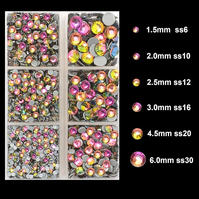 4000Pcs Mixed Size Hot Fix Round Crystals Gems Glass Stones Hotfix Flat Back Rhinestones (Vitrail Medium)