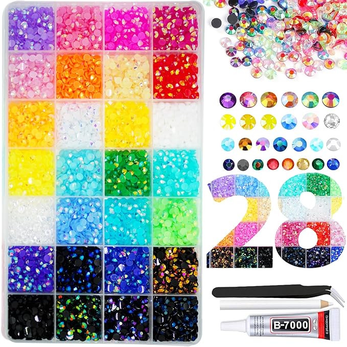 Multicolor Resin Rhinestones for Crafting, 5mm SS20 Jelly AB Flatback Beads,Non-Hotfix Colorful Crafts Flatback AB Gems Bedazzler, Jewels Bedazzling Kit with B7000 for DIY Art Crafts Decoration
