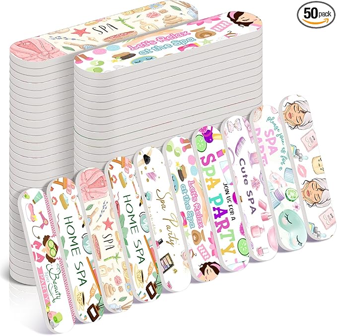 50 Pcs Spa Party Favors Bulk for Woman Sleepover Party Supplies Spa Birthday Parties Favors Mini Emery Board Nail Files Slumber Gifts for Home Slumber Supplies