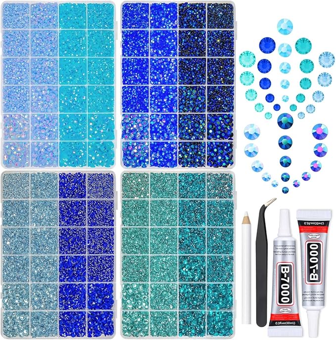 8 Color 2-6mm Blue Jelly Resin Rhinestones w B7000 Jewelry Glue for Bedazzling Crafting Flatback Stones Gems Diamonds for Nails Face Eyes Makeup Tumblers Bottles DIY Crafts Clothes Shoes Phones