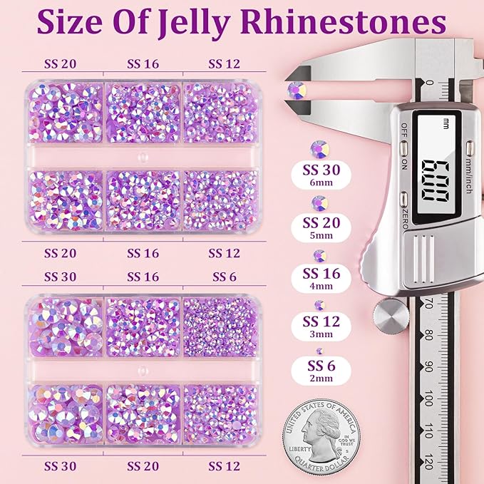 Resin Jelly Rhinestones for Crafting with B7000 Jewelry Glue, 2 Boxes Light Purple AB Flatback Crystals with 2Pcs 10ml Glue, Bedazzling Non Hotfix Gems for DIY Tumblers Clothing Shoes Manicure