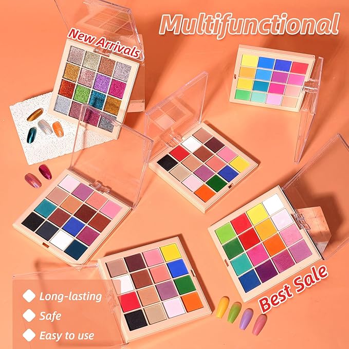 Nail Pigment Powder Palette Set, 16 Colors Ombre Nail Powder Palette with 100pcs Sponges & Tweezers French Aura Nails Ombre Nail Brush Nail Long-lasting Manicure Art DIY Accessories