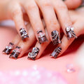 10 Pieces Luxury Acrylic Press On Nails Short Handmade Duck Nails, Black Thickened False French Nails, 3D Lace Texture, Large Rhinestones, Reusable Fake Nails, Acrylic Nails (L)