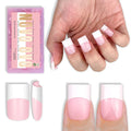 NOVO OVO Old School Wide White French Short Sharp Square Tip Nail Tips Press on MILKY PINK, Need Builder Gel Top Coat Nail Glue, Soft Gel Full Cover Fake Nail Extension, for DIY x 15 Sizes 240 pcs