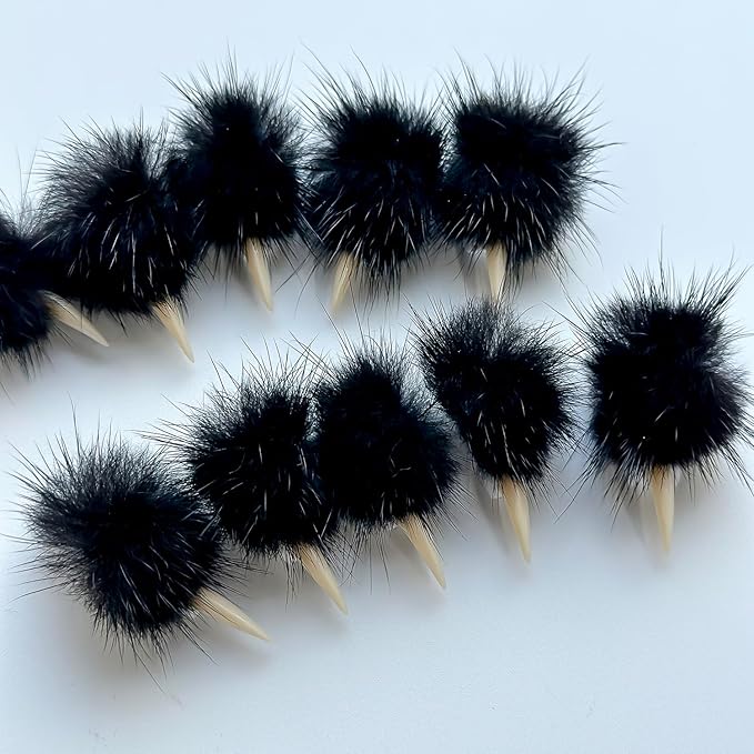 Halloween Press on Nails Luxury Medium Stiletto Handmade Eagle Claw Unique Reusable ABS Material Curved Fake Nails Dragon Cat Claw False Nails with Black Fur Glossy Glue on Nail Thick Acrylic Nail(S)