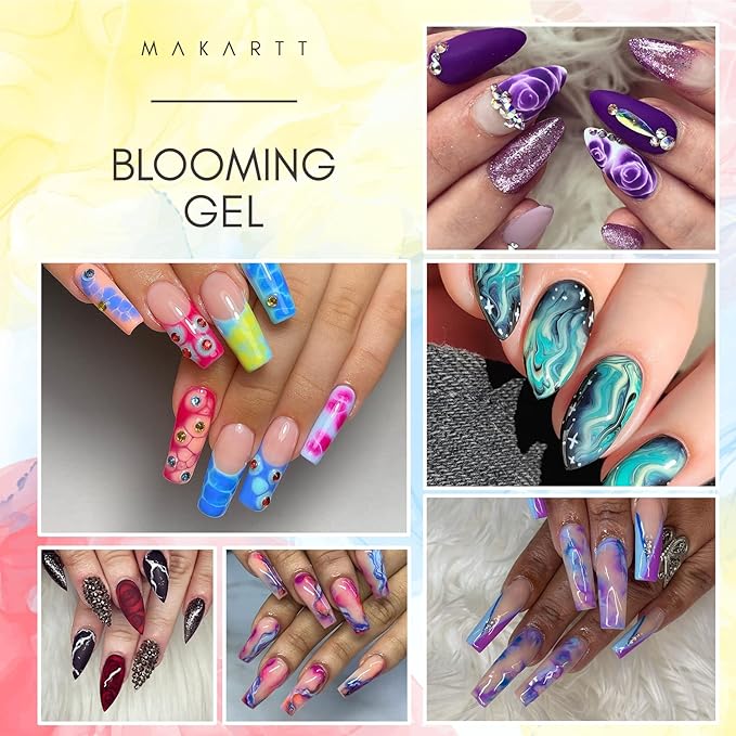 Makartt Clear Blooming Gel 15ml UV LED Soak Off Nail Art Polish Bundle With Solid Gel Builder for Nails Trial Kit Nail Extension UV Nail Glue for Acrylic Nails Rhinestones Gel
