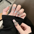 3D handmade nails press on false nails,Thick Strong Waterprooft long square pink white, big heart rhinestone cross star cute acrylic fake nails designed kit,10 Nails Size L #95