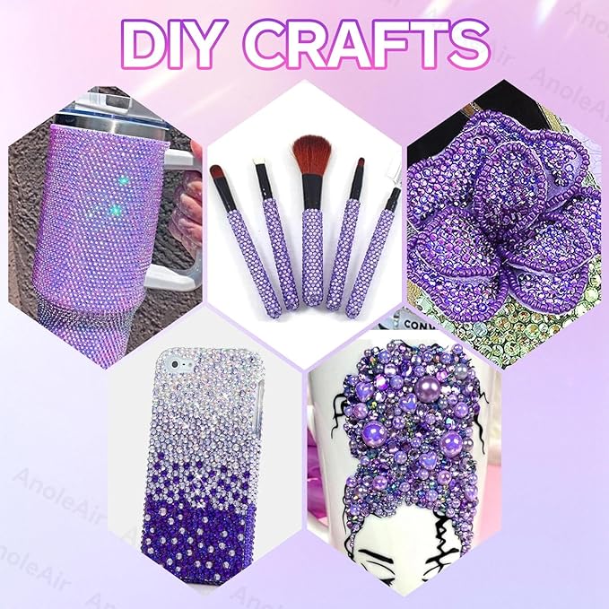 26000PCS Purple Resin Flatback Rhinestones for Crafting, Resin Rhinestones for Bedazzling Kit, 2/3/4/5/6mm Flatback Gems Jewels for DIY Mugs Tumblers Clothing Shoes Nail Art