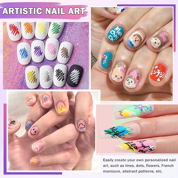 Nail Art Pens Set, 24 Colors Nail Art Markers Polish Pens for Painting Nails, Acrylic Paint Drawing Painting Dotting Markers Pen Quick Drying Nail Art Design Manicure Tools