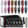 MEET ACROSS Cat Eye Gel Nail Polish Set 12 Pcs, Fall Winter Retro Magnetic Gel Polish, Pink Brown Blue Gray Green Magnetic Nail Polish with Base Top Gel Soak Off Nail Art Salon Manicure Home Gift
