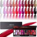 ABAC 24 Color Solid Gel Nail Polish,Ombre Gel Nail Polish,Pat Paint Nail Gel - Rose Gold Glitter & Wine Red Shades w/Pro Brush | No-Spill,Hema-Free for Date Nights,Holiday Gifts & Home Manicure