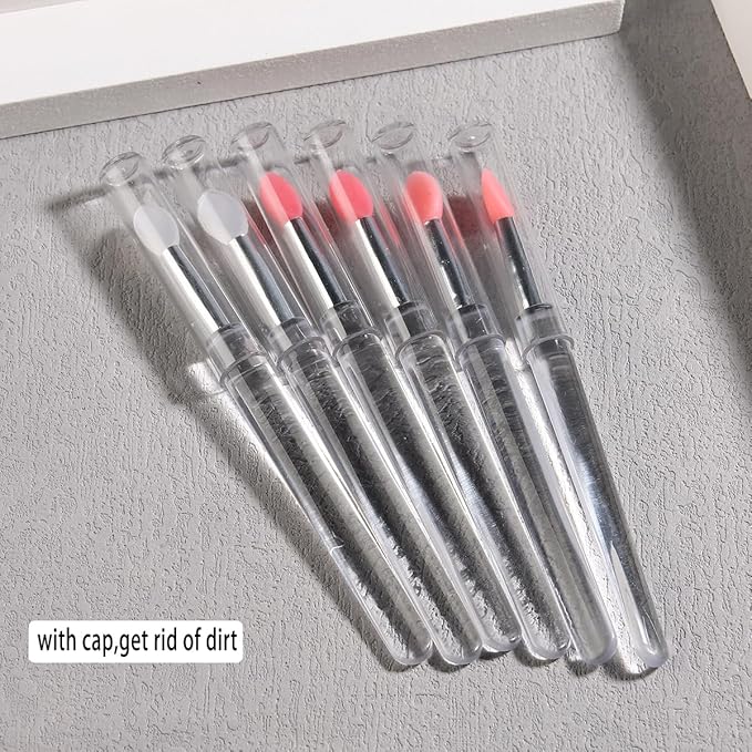 6Pcs Chrome Nail Powder Applicator Brushes, Silicone Head Nail Art Brushes With Cover, Reusable Nail Glitter Powder Pigment Pen Brush, Nail Art Applicator Tools, Lip Eyeshadow Makeup Stick