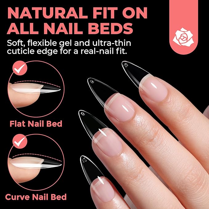 UNA GELLA Stiletto Gel Nail Tips: Full Cover 312Pcs No C Curve Halloween Stiletto Nail Tips Pre-buff Press On Nails Half Matte Almond Gel Tips for Nail Extension DIY Salon 12 Sizes