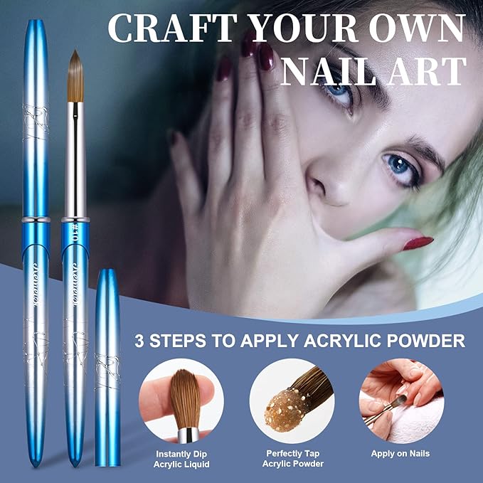 Acrylic Nail Brush Size 10,KEMEISI 100% Pure Kolinsky Nail Art Brushes Sturdy Handle Oval Shaped Acrylic Powder Nail Design Tools for Professional Manicure DIY Home Salon (Blue Gradient)