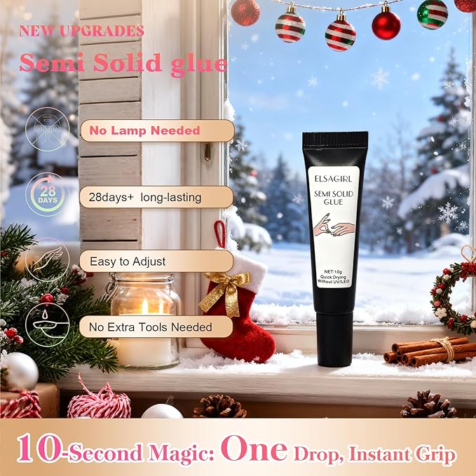 Quick Dry Gummy Nail Glue for Press Ons, 10g Semi Solid Air Dry Adhesive, No UV Lamp Needed, Long Lasting Putty for Fake Nails