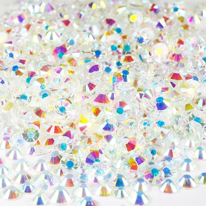 Genie Crystal 4,5,6.4 mm Mixed Size Transparent AB Flatback Rhinestones 80 Grams, ss16,ss20,ss30 Unfoiled Aurora Borealis Glass Rhinestone for Tumbler, Shoes, Makeup, Dance Costumes, Dress