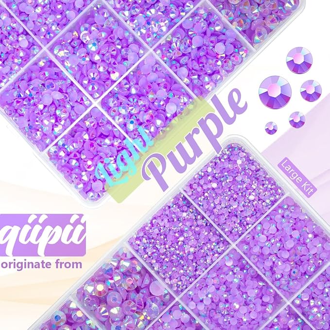 Light Purple AB Resin Rhinestones w B7000 Glue for Bedazzling Crafting 2mm-6mm Violet Flatback Jelly Stones Diamonds Gems Bedazzler Kit for Nails Face Makeup Tumblers Bottles DIY Crafts Shoes