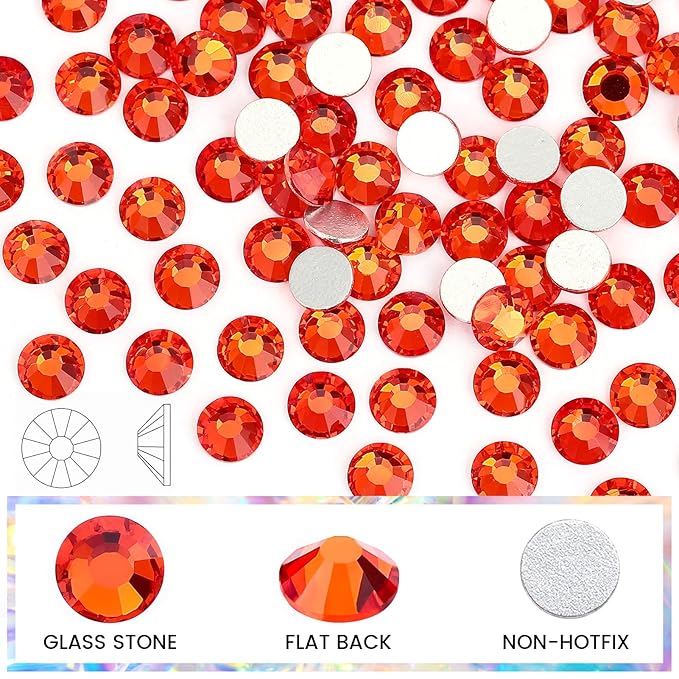 Novani Orange Rhinestones, Flatback Crystal Loose Gemstones 1440pcs Glass Rhinestones for Clothes Shoes Crafts Makeup Nail Art and DIY Decorations(SS12, Hyacinth)