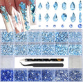 Nail Charms and Gems - 5000 Pcs, 20 Types, 20 Sizes, with Kit, Nail Rhinestones, Faux Pearls, Beads, for Nail Art (Light Blue)