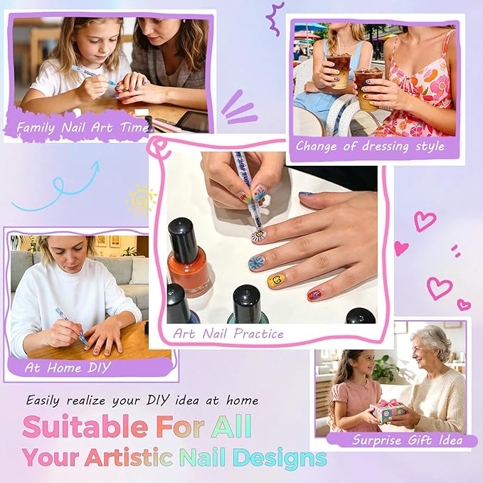 Nail Art Markers for Kids: 0.5MM Fine Tip Vibrant Nail Polish Pens Non Toxic Set for Painting Decorate Nails Graffiti Pens DIY Salon Design & Quick Dry Hours of Fun Girls Safe Manicure Gift