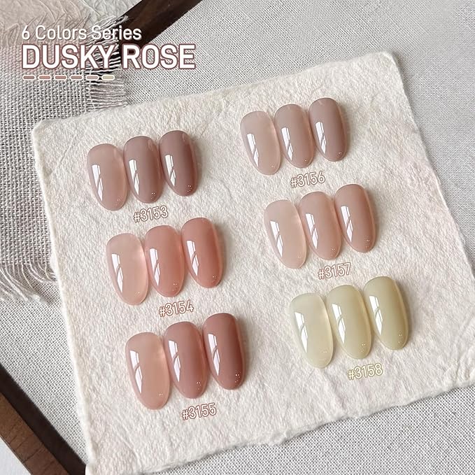 GAOY Nude Jelly Pink Gel Nail Polish Set, 6 Colors 16ml Jelly Translucent Gel Polish Kit, UV Light Cure for Nail Art DIY and Salon, Dusky Rose