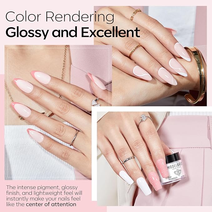 Modelones Dip Powder Nail Kit, 4 Colors Clear Nude White Pink Dipping Starter Set with Liquid and Complete Accessories for French Nails Art Salon DIY at Home Manicure
