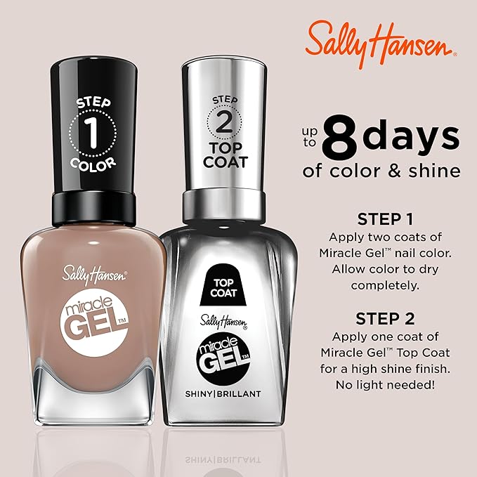 Sally Hansen Miracle Gel Salon Quality Nail Polish | Gel-Like Formula, Two-Step System, No UV Light Needed, Long Lasting | Opaque, Glossy | 212 Mocha Me Crazy | Rich Crème Brown Nail Polish