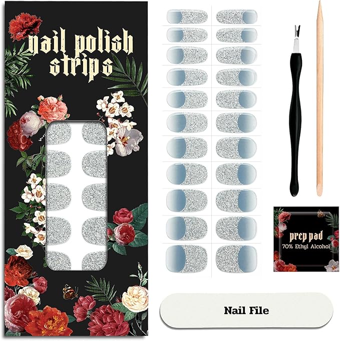Nail Polish Strips (No UV Lamp Needed) - 22 Pcs Salon Quality Gel Nail Stickers - Long Lasting Wraps (Falling of Tide Blue)