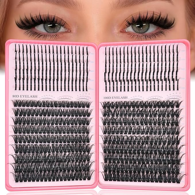 Lash Clusters with Spikes, 80D+100D Eyelash Clusters Extensions Individual D Curl Fluffy Wispy False Eyelashes DlY Manga Lashes Extension (12-22mm, Lash Clusters)