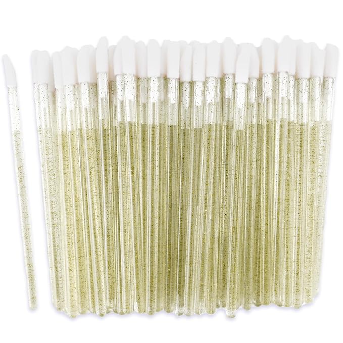 200 Pieces Disposable Lip Applicators – Lint-Free Versatile Doe Foot Makeup Wands for Lip Gloss, Lipstick, Lash Extensions, Beauty Starter Kits Essential (200 Brushes, Gold Crystal)