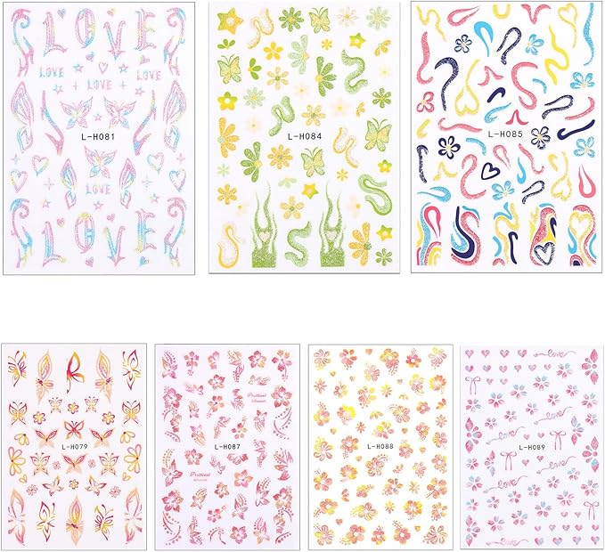 Stickers para Uñas Nail Stickers Self-Adhesive Sticker para Uñas Colorful 3D Flower Calcomanías Floral Nail Stickers Art Design Accessories Hight Quality 7 Sheets