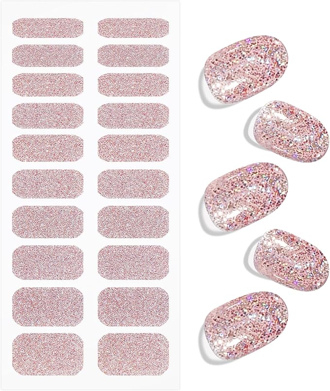 JMEOWIO Gel Nail Stickers Colorful Glitter Semi Cured Gel Nail Strips Wraps UV/LED Nails Art Design Decoration Accessories