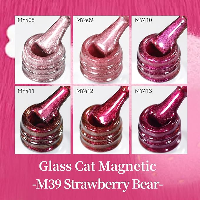 Born Pretty Cat Magnetic Eye Gel Nail Polish Set,6 Colors Jelly Glass Crystal Purple Red Pink Glitter Magnetic Gel Polish, Soak Off Nail Polish Valentine's Day Gift DIY Salon Home