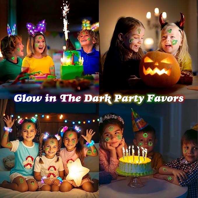 96PCS Glow Rainbow Pre-Cut Temporary Tattoos Stickers,Colorful Theme Birthday Party Decorations, Supplies,Neon Luminous Halloween Party Favors Gifts for Kids Girls Boys (Glow in the dark)
