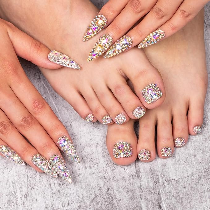LOVFUL Press on Toenails Eternal Stunning | 20 PCS Free Size Toe Nails | Reusable Fake Nails for Toe | T46