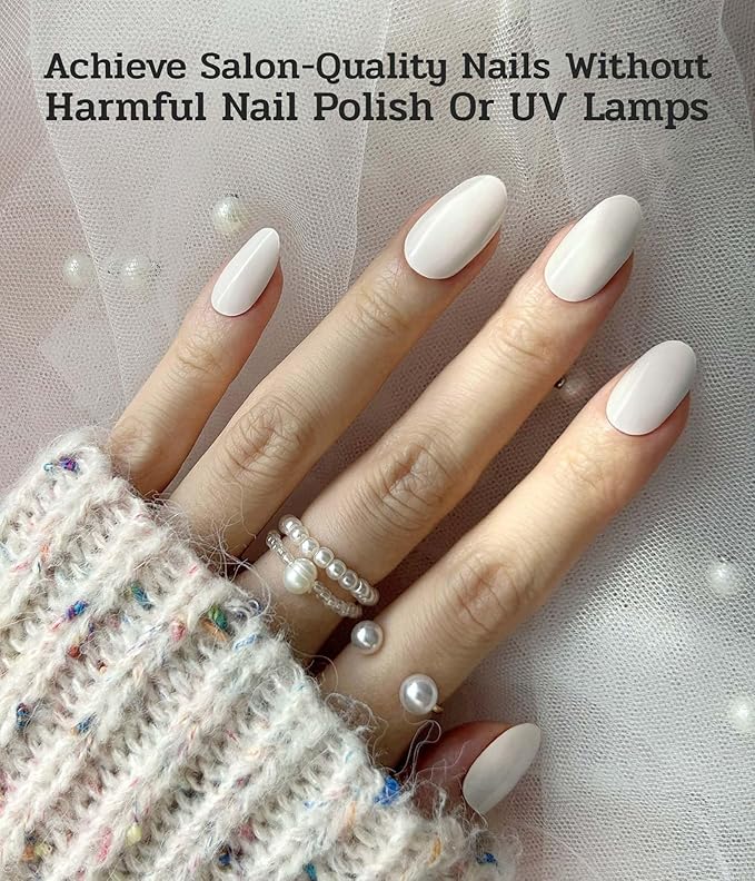 Nail Polish Strips (No UV Lamp Needed) - 22 Pcs Salon Quality Gel Nail Stickers - Long Lasting Wraps (Moonlight White)