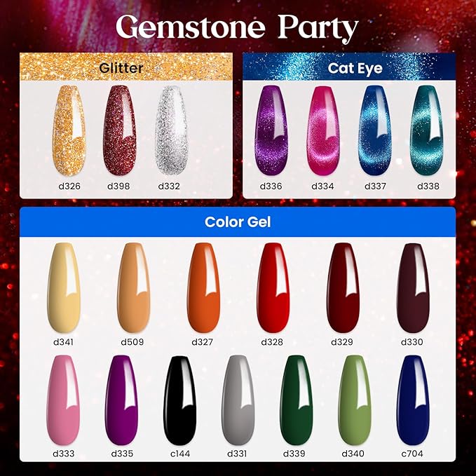 Beetles Cat Eye Gel Nail Polish Set - 20 Colors Gemstone Party Gel Polish Set Pink Blue Red Purple Glitter with Magnet Pen Base Top Coat DIY Salon Manicure Soak Off UV LED Valentines Gifts for Women