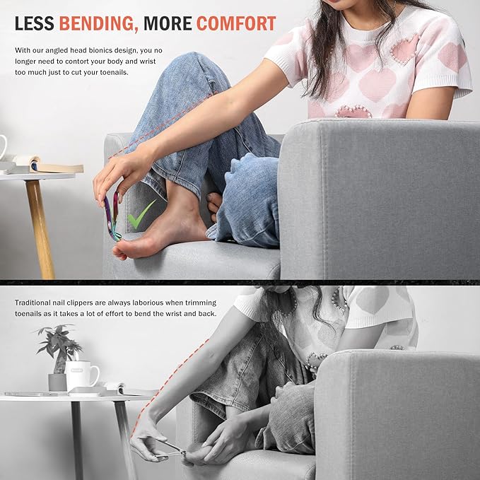 BEZOX Toe Nail Clippers for Seniors - Ergonomic Toenail Clipper for Thick Nails for Seniors, Angled Head Fingernail Clippers with Catcher for Men and Women - Rainbow