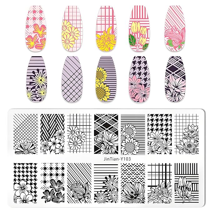 7pc Nail Stamping Plate Kit Letter Butterfly Nails Stamp Plate Lace Flower Geometric Nail Art Template Stencil Fingernail Polish Stamps Plates Set Stamper Scraper French Tips Nails Design Tools