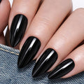 UNA GELLA 32Pcs Soft Gel Press on Nails - 16 Sizes Medium Almond Black Glue on Nails, Reusable Glossy Solid Black False Nails, Full Cover Acrylic Nail Kit for Women DIY Home Manicure