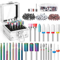 Onism 25Pcs Nail Drill Bits Set with 75Pcs Sanding Bands (80#/120#/180#), High-Precision Tungsten Carbide & Ceramic Efile Bits for Acrylic Gel Removal, Cuticle Care Kit with Organizer Box,Silver