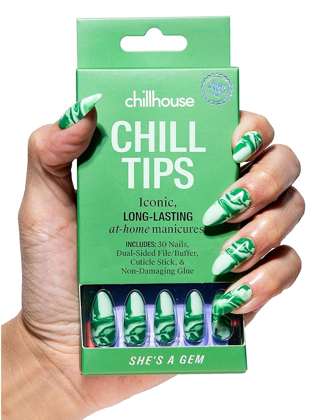 Chillhouse - Chill Tips, Press on Nails Kit - She's A Gem (Almond) - 30 Nail Shapes & Sizes - Up to 2 Weeks of Wear - Customizable Fit - Reusable - Latina Founded & Women Owned - Beauty & Self Care