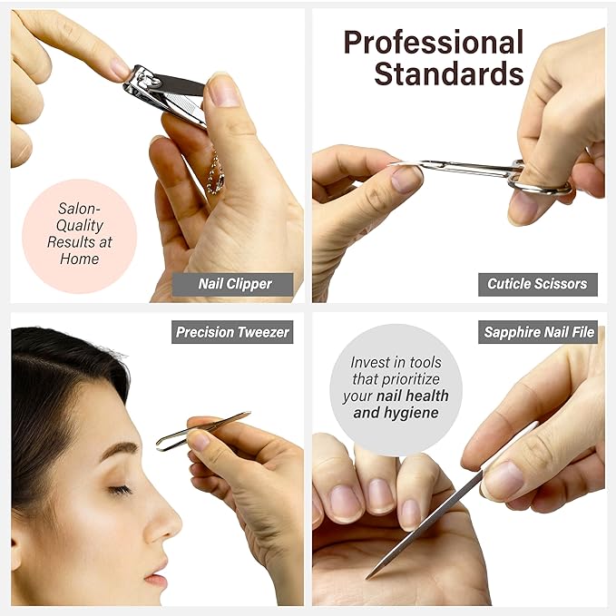 Solingen Manicure & Pedicure Set, Men Women Finger and Toe Nail Clippers Set Professional Manicure Pedicure Kit, Stainless Stell, Eyebrow Tweezers, Scissors, Sapphire Nail File with Travel Case