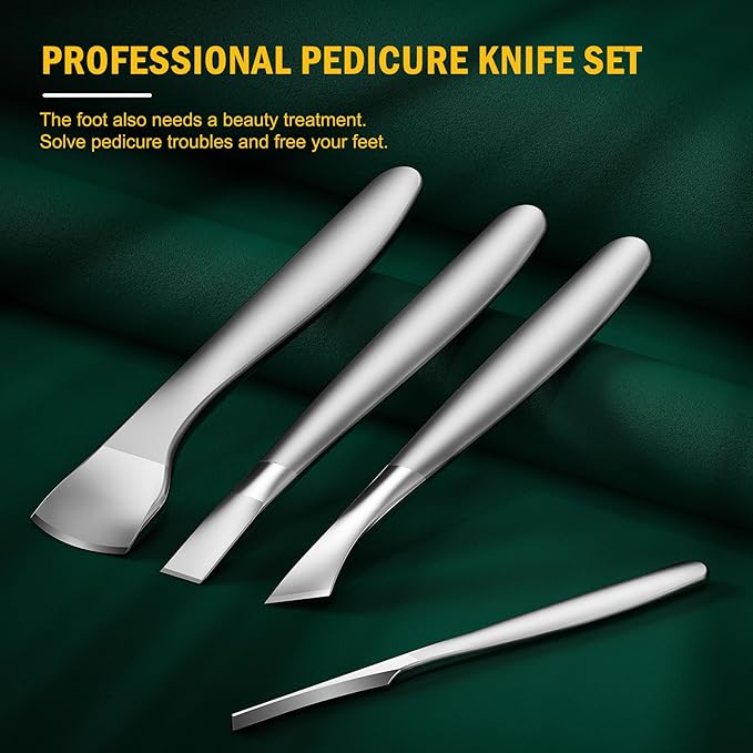 FVION Pedicure Knife Set for Feet – 4 PCS Ingrown Toenail Blade Tool Calloused Feet Remover Tool, Stainless Steel Pedicure Tools for Foot Callus Blade Remover for Feet (Short Handle)