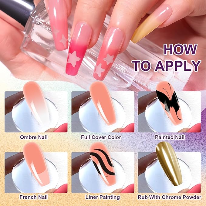 Gradient Gel Nail Set,18 Bright Nude Color for Ombre Summer Rainbow Nail Polish Platte Kit, Pat Painting Gel French Nail Manicure No-wipe Soak of UV DIY Art Home Salon